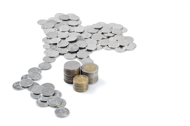 istock Thai Baht Coin in Thailand Map Shape with Coin Stack 531293035
