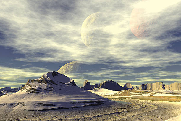 istock 3D rendered fantasy alien planet. Rocks and sky 531294483