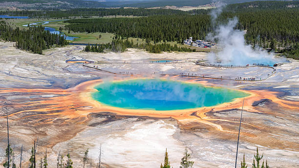 Grand Prismatic Spring, Yellowstone National park Grand Prismatic Spring, Yellowstone National park, Wyoming, USA midway geyser basin photos stock pictures, royalty-free photos & images