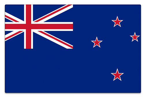 Gloss New Zealand flag on white with subtle shadow.