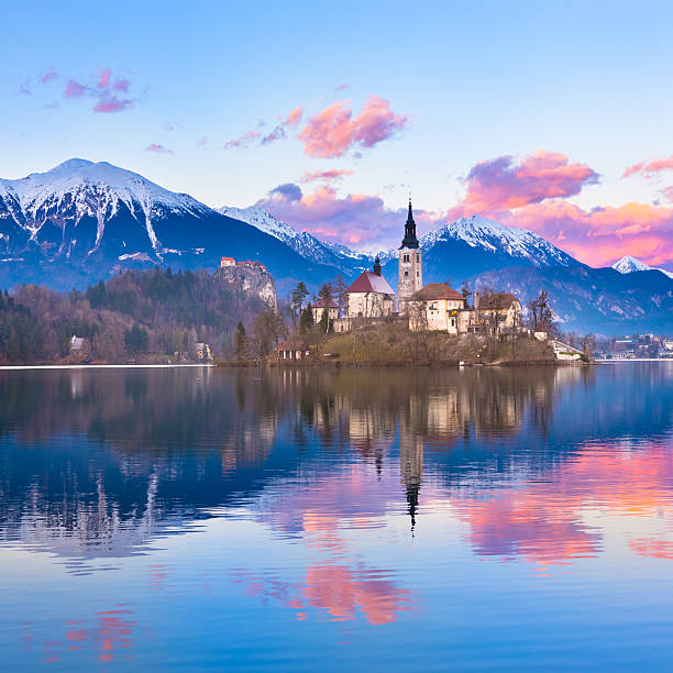 Bled in sunset, Slovenia, Europe.