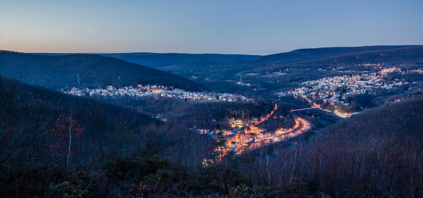 Night scenic view to Jim Thorpe (Mauch Chunk) from the Flagstaff Mountain, Pennsylvania