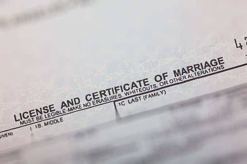 Macro photograph of a Marriage Certificate