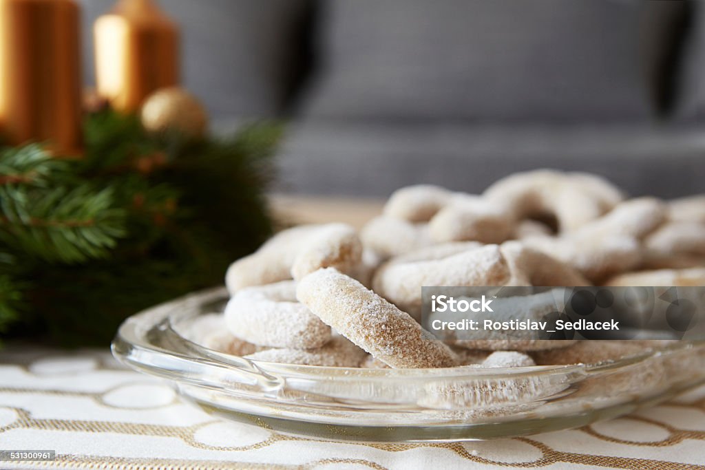 Christmas vanilla rolls with sugar Christmas vanilla rolls with sugar on the table 2015 Stock Photo