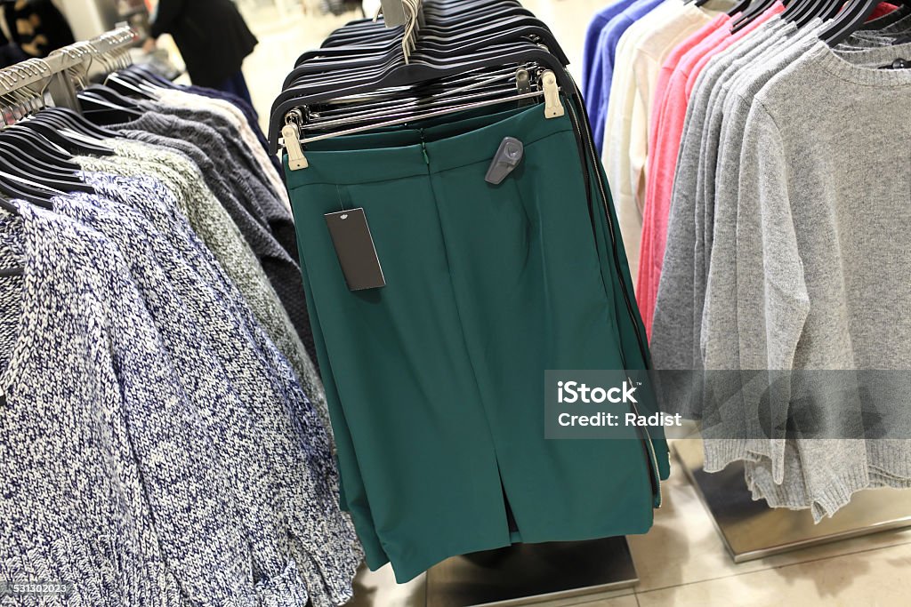 Skirts in store Skirt hanging on the hanger in the store 2015 Stock Photo