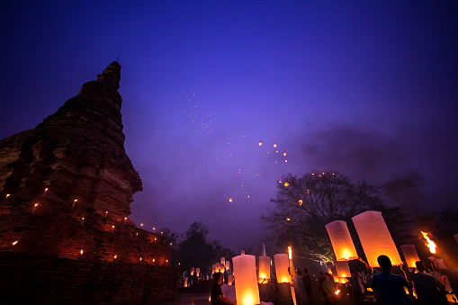 Sky lanterns festival Chiang mai Thailand, Loy Krathong and Yi Peng Festival