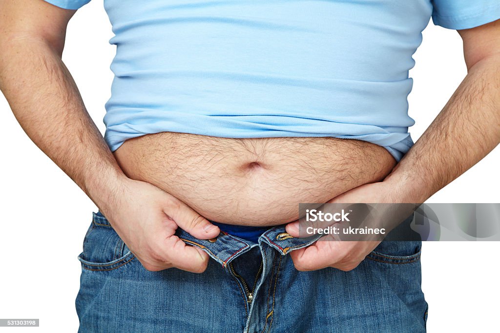 Male washing her hands in bathroom Fat belly. Man with overweight abdomen. Weight loss concept Adult Stock Photo