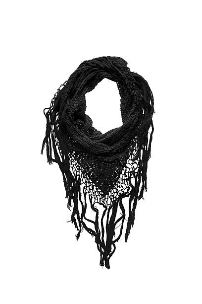 Black shawl Black knitted shawl with a fringe isolated over white black shawl wrap stock pictures, royalty-free photos & images