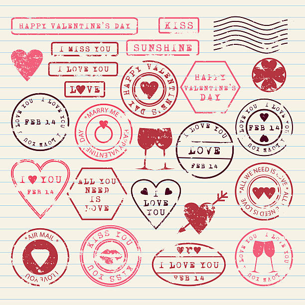 valentine's day briefmarken-set - stamps postage stock-grafiken, -clipart, -cartoons und -symbole