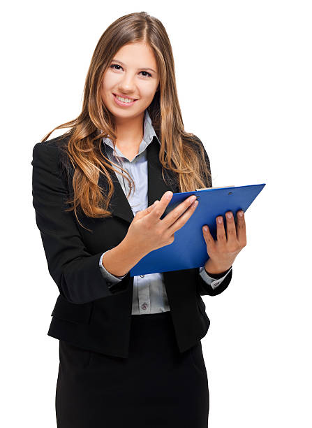 istock Smiling businesswoman isolated on white 531305051