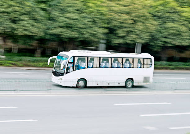 visite en autobus sur la route - blurred motion street car green photos et images de collection