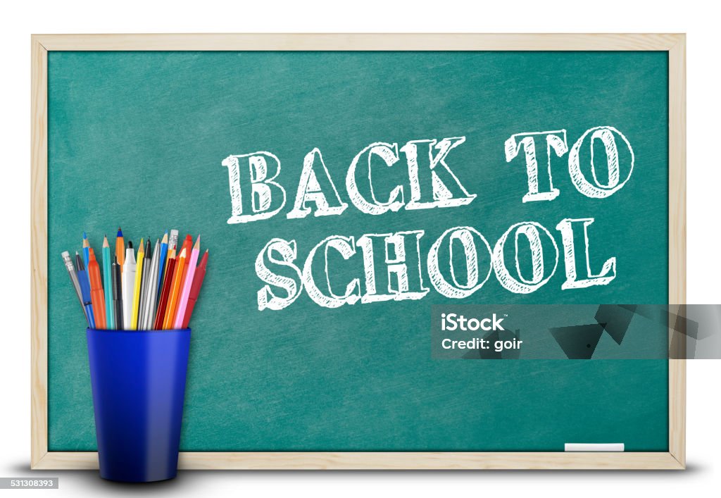 Back to school Blackboard and pencil holder 2015 Stock Photo