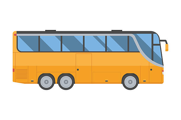 Yellow Shuttle Bus Travel yellow bus. Coach shuttle isolated on white background. Route tourist autobus vector illustration. coach illustrations stock illustrations