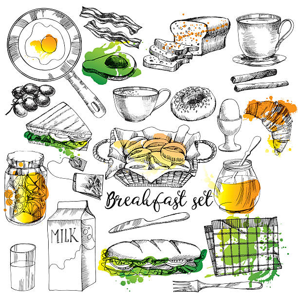 ilustrações de stock, clip art, desenhos animados e ícones de tempo de pequeno-almoço - toast coffee