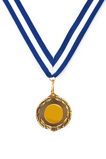 istock Gold medal with blue ribbon 531314394