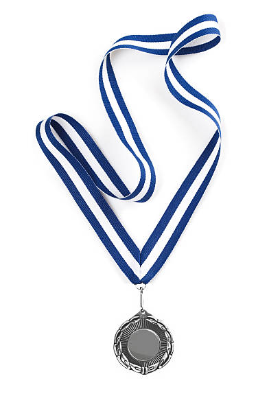 istock Silver  medal with blue ribbon 531314418