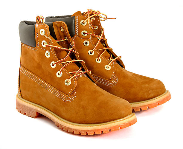 istock Brown lady's boots with shoelace on white background 531314480