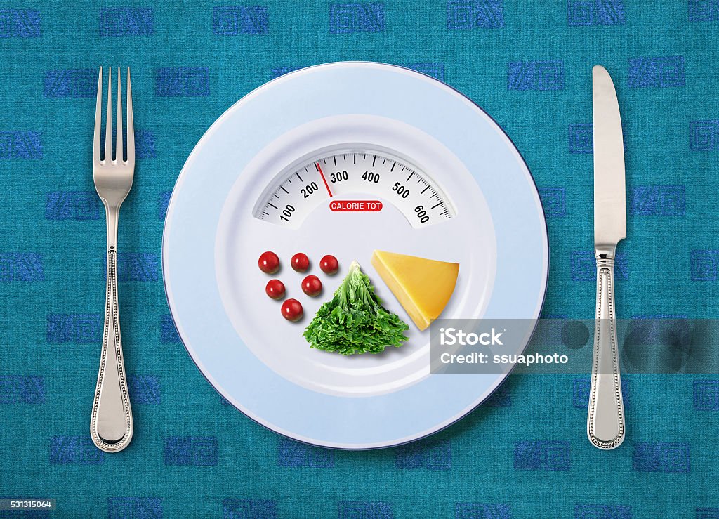 calorie tot of food view of calorie tot in food that on white plate Serving Size Stock Photo
