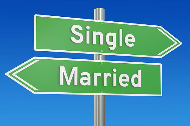 istock single or married concept on the signpost, 3D rendering 531315384