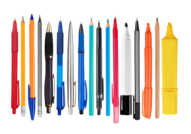 bolígrafos y lápices - instrumento de escribir con tinta fotografías e imágenes de stock
