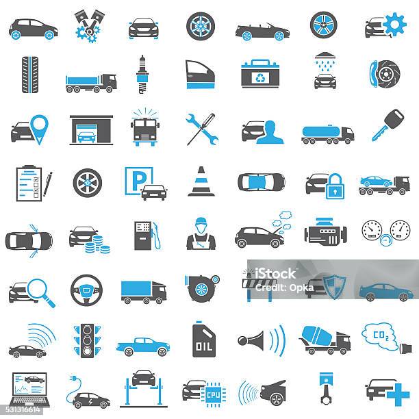 Ilustración de Iconos De Automático En Azul Y Negro Color y más Vectores Libres de Derechos de Ícono - Ícono, Garaje de reparación, Coche