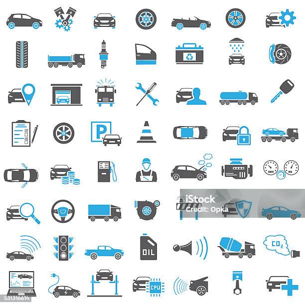 Auto Icons In Blue And Black Color Stock Illustration - Download Image Now - Icon Symbol, Auto Repair Shop, Car