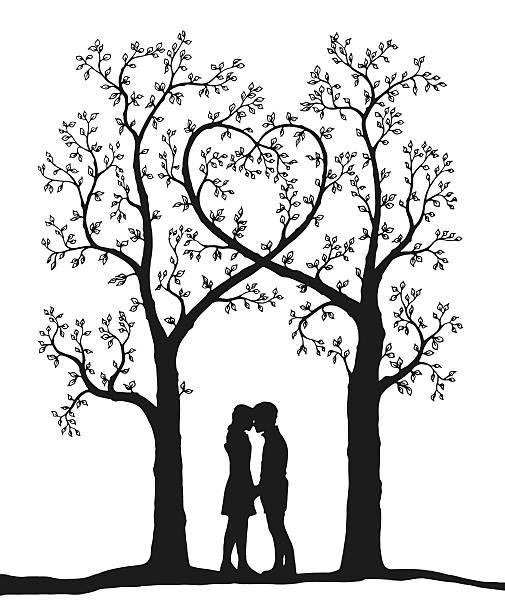 illustrations, cliparts, dessins animés et icônes de amour arbre tirer sur blanc - attractive couple