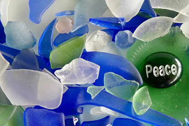 Peace Stone on Blue, Green & Clear Seaglass