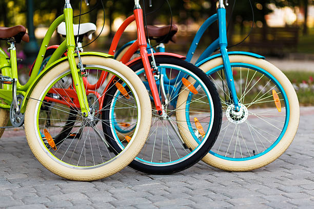 istock Three beautiful lady city bikes 531325466