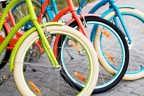 istock Three beautiful lady city bikes 531325536