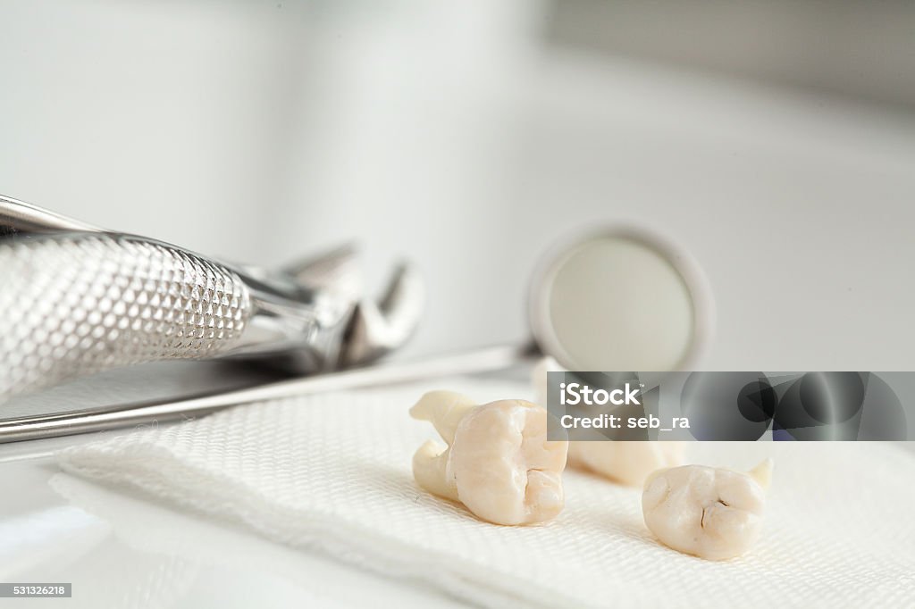 Removed wisdom tooth on white Removing Stock Photo