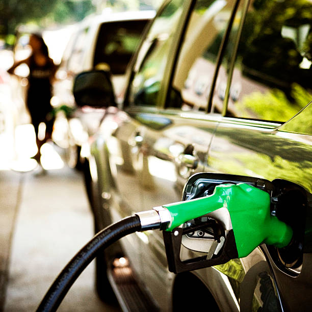 blurred car queue for waiting add fuel