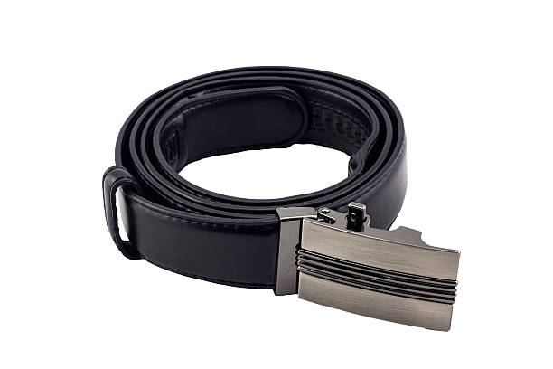 istock black plastic leather rolled and metal buckle on white background 531327253