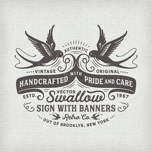 Retro style, hipster sign, badge with swallows, banners and textures. EPS 10 file. Fonts used: Hanley Font Collection. File is layered and global colors used. AI CS file included with editable text paths. More works like this linked below.