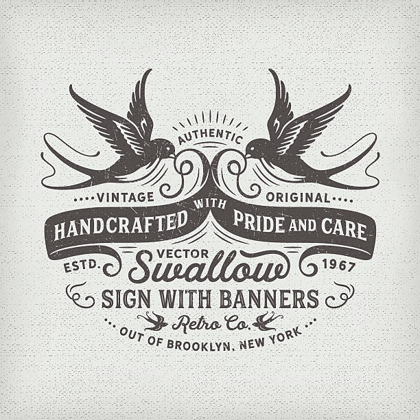 Swallows and Banners T-shirt Graphic Design Retro style, hipster sign, badge with swallows, banners and textures. EPS 10 file. Fonts used: Hanley Font Collection. File is layered and global colors used. AI CS file included with editable text paths. More works like this linked below. swallow bird stock illustrations