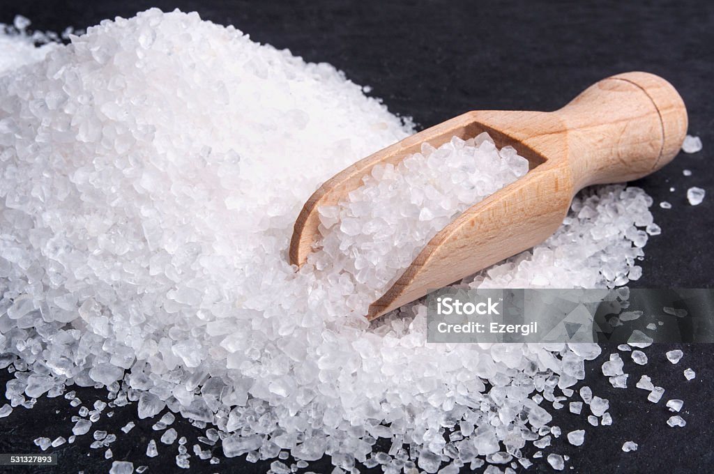 Sea salt background Salt Shaker Stock Photo