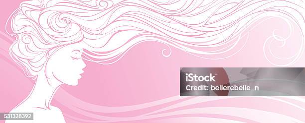 Beautiful Silhouette Of Long Hair Woman On Pink Background Stock Illustration - Download Image Now