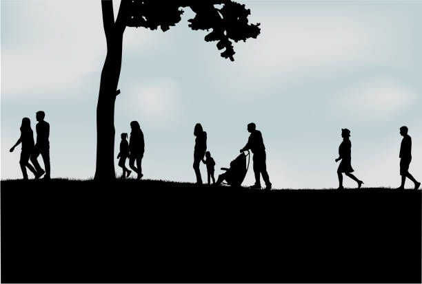 Crowd of people walking Crowd of people walking silhouette mother child crowd stock illustrations