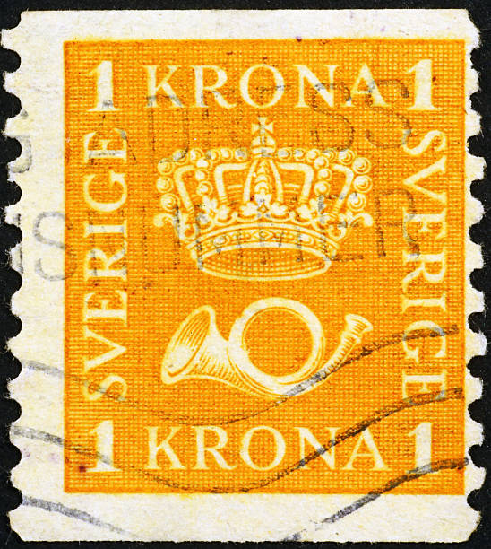 istock Swedish postage stamp with horn & crown 531331253
