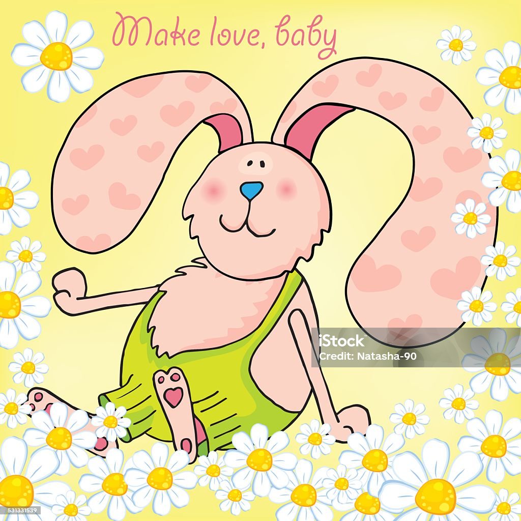 Print Funny pink bunny, hare, rabbit with spring's flowers. Vector illustration for a postcard Happy Valentin's Day. 2015 stock vector