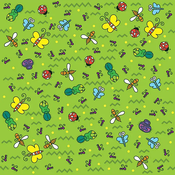 Vector illustration of Pattern with different colored insects