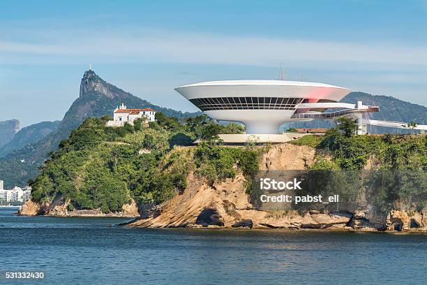 Niteroi Museum Church And Christ The Redeemer Stock Photo - Download Image Now - Niteroi, Beach, Art Museum