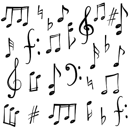 Music notes and signs set. Hand drawn music symbol sketch collection