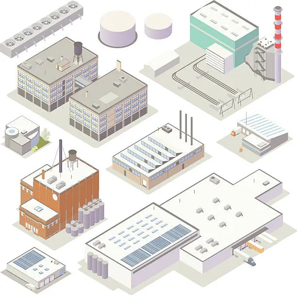 Vector illustration of Isometric Industrial Buildings