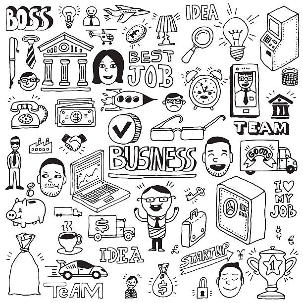 Business and banking hand drawn doodle illustrations vector set. Business and banking hand drawn doodle illustrations vector set. banking drawings stock illustrations