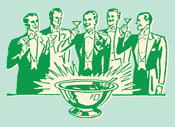 männer in smoking anstoßen an punch bowl - nightlife party group of people martini stock-grafiken, -clipart, -cartoons und -symbole
