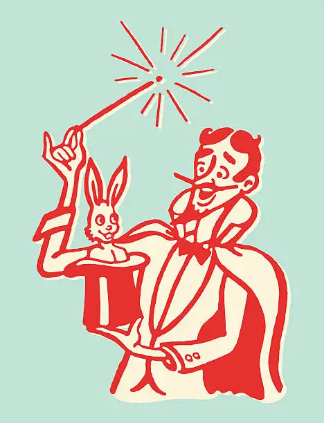 Vector illustration of Magician with Rabbit in Hat