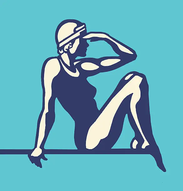 Vector illustration of Female Diver Sitting