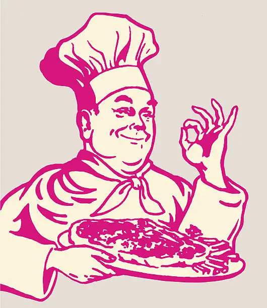 Vector illustration of Pizza Chef Gesturing