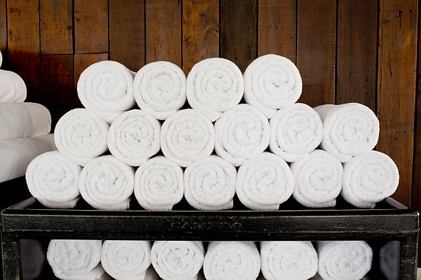 istock White spa towels pile ready to use. 531346427